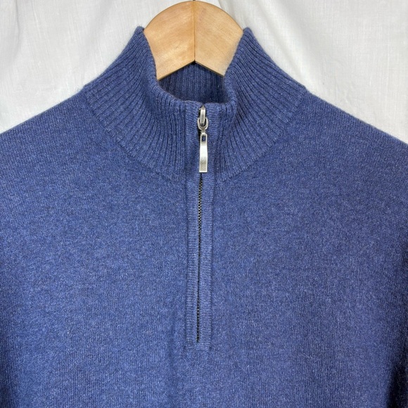 Qi New York 100% Cashmere 1/4 Zip Mockneck Blue Sweater Size M - Picture 2 of 8